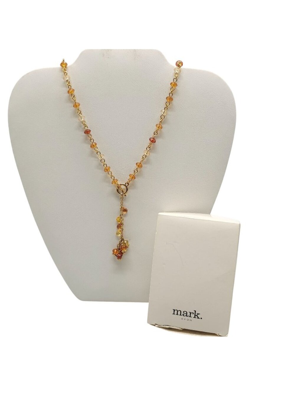 Mark By Avon Gypsy Gem Amber Necklace Gold Tone Chain With Box